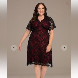 Kiyonna Black and Red Retro Glam Lace Cocktail Dress